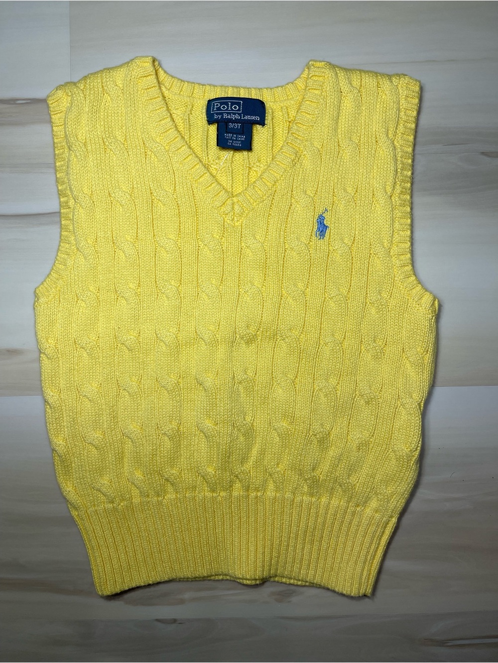 Polo Ralph Lauren Sweater Vest Yellow V-Neck Cable Knit Cotton Kids Baby 3/3T